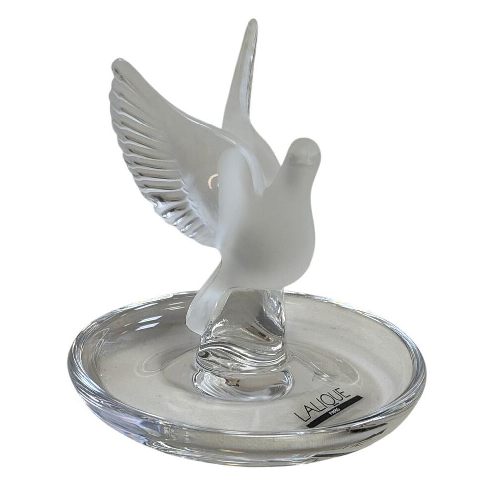 Lalique Clear and Frosted Glass Dove Ring Dish